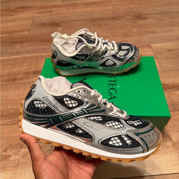 Bottega Veneta Other - Bottega Veneta Black, Silver & White Mesh Runner Sneakers